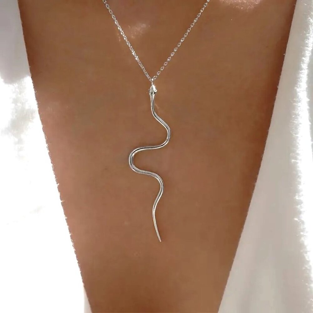 Snake Necklace Pendant Serpent Goth Boho Simple Minimalist Silver Stylish Glam